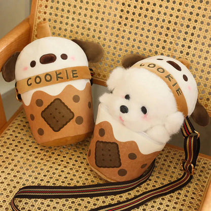 Adorable Dog Plush Bubble Tea Tote Bag