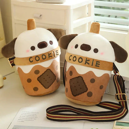 Adorable Dog Plush Bubble Tea Tote Bag