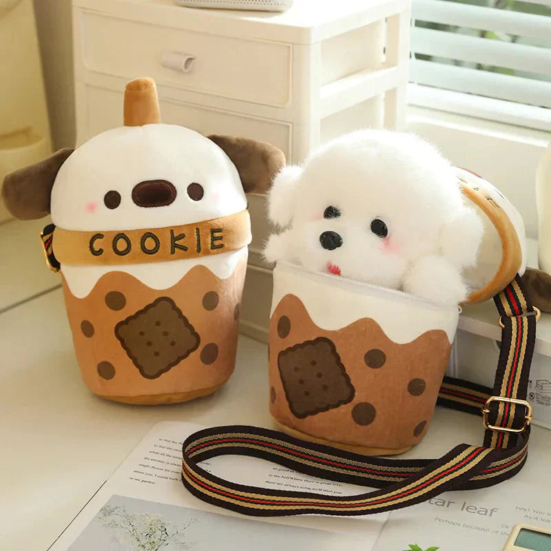 Adorable Dog Plush Bubble Tea Tote Bag