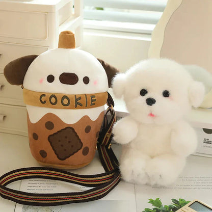 Adorable Dog Plush Bubble Tea Tote Bag