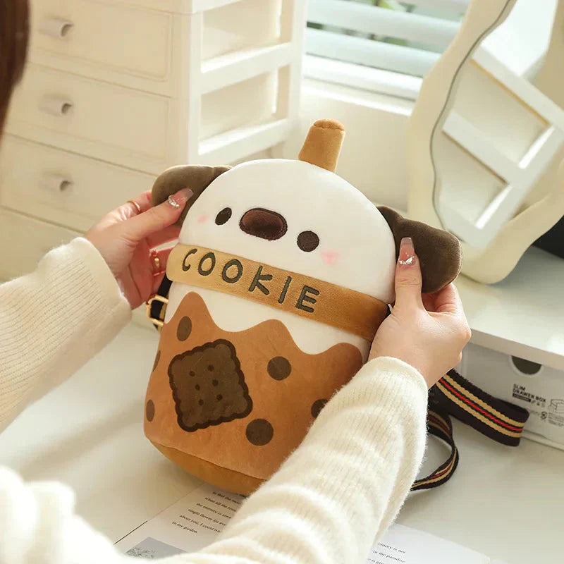 Adorable Dog Plush Bubble Tea Tote Bag
