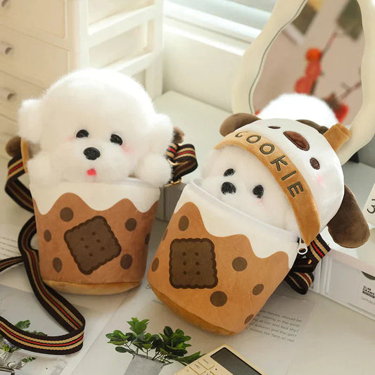 Adorable Dog Plush Bubble Tea Tote Bag - Befez