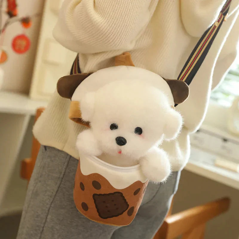 Adorable Dog Plush Bubble Tea Tote Bag
