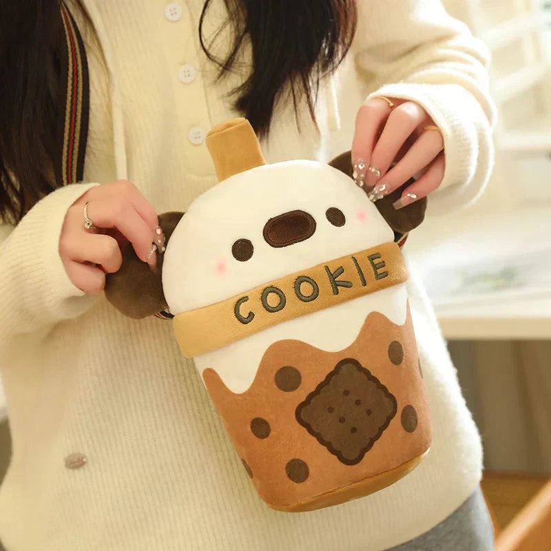 Adorable Dog Plush Bubble Tea Tote Bag