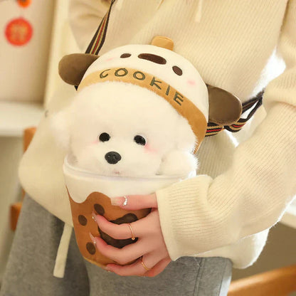 Adorable Dog Plush Bubble Tea Tote Bag
