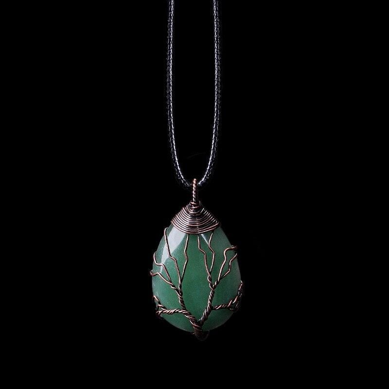 Sparkling Green Stone Teardrop Pendant Necklace - Befez