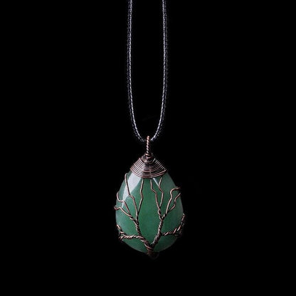 Sparkling Green Stone Teardrop Pendant Necklace - Befez
