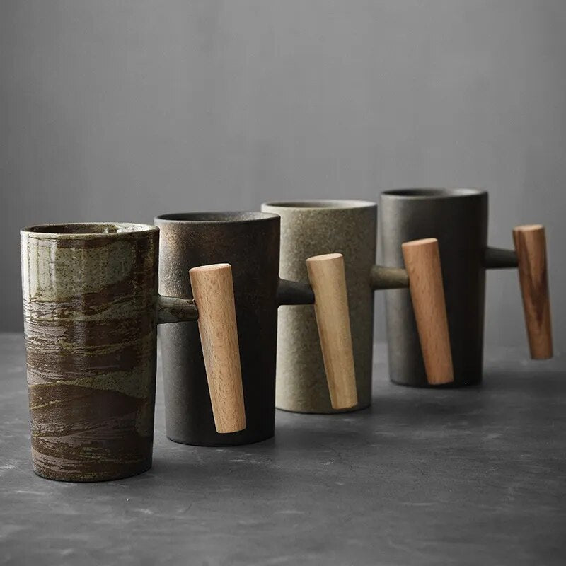 Natural Earthtone Ceramic Coffee Mugs with Comfort Grip - Befez