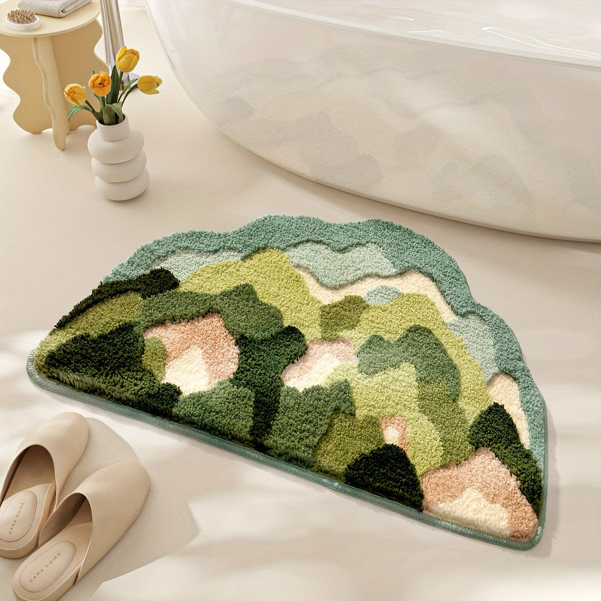 Plush Bathroom Rug Floral Design Extra Soft Non Slip Mat