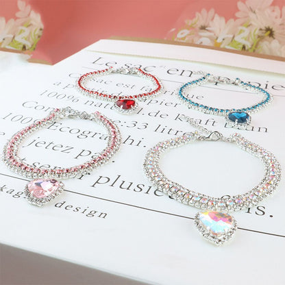 Sparkling Crystal Cat Collar with Heart Pendant