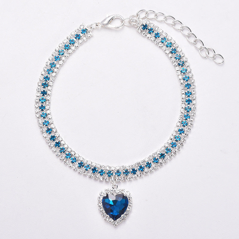 Sparkling Crystal Cat Collar with Heart Pendant - Befez