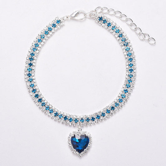 Sparkling Crystal Cat Collar with Heart Pendant - Befez