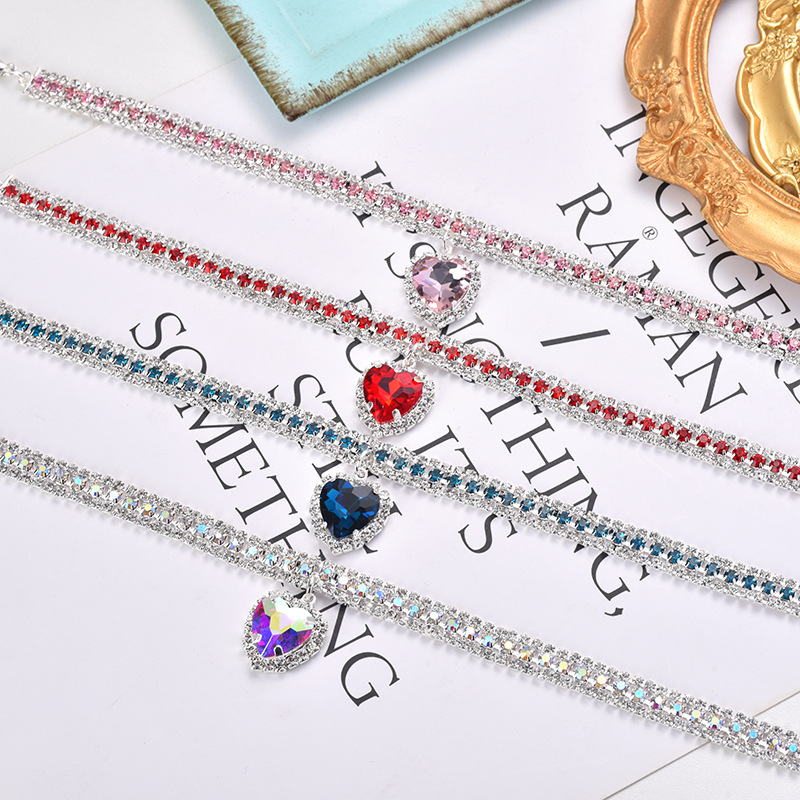 Sparkling Crystal Cat Collar with Heart Pendant