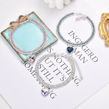Sparkling Crystal Cat Collar with Heart Pendant