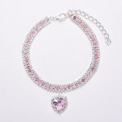 Sparkling Crystal Cat Collar with Heart Pendant