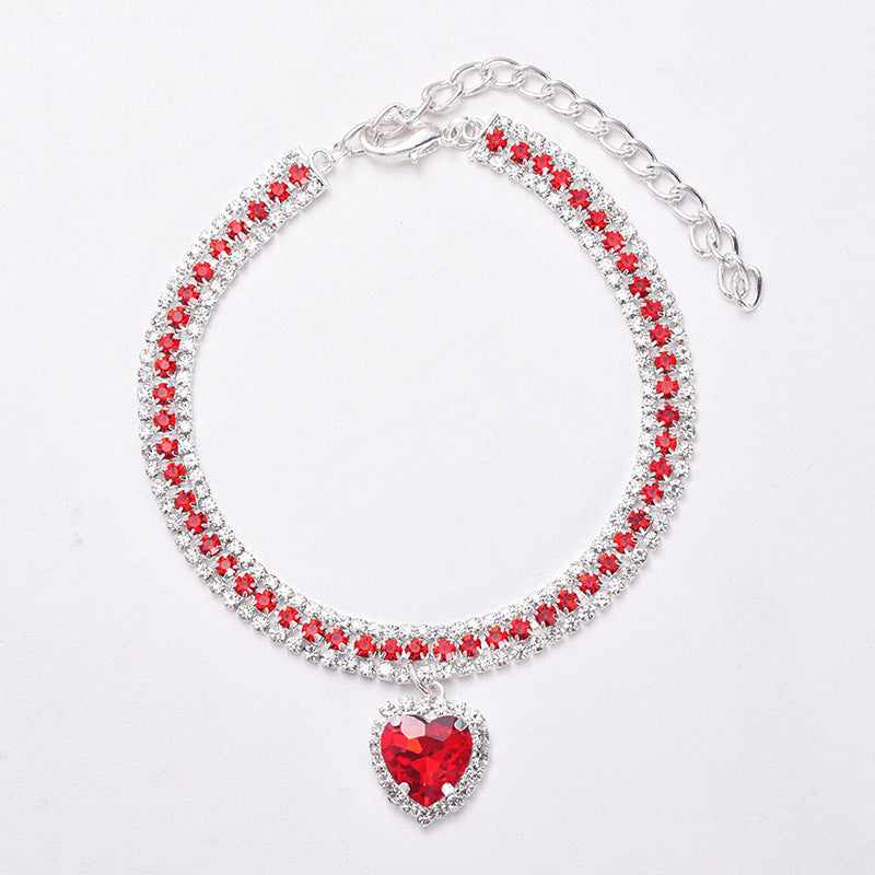 Sparkling Crystal Cat Collar with Heart Pendant