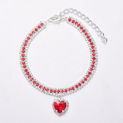 Sparkling Crystal Cat Collar with Heart Pendant