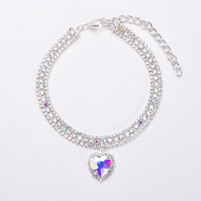 Sparkling Crystal Cat Collar with Heart Pendant