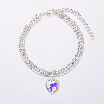 Sparkling Crystal Cat Collar with Heart Pendant