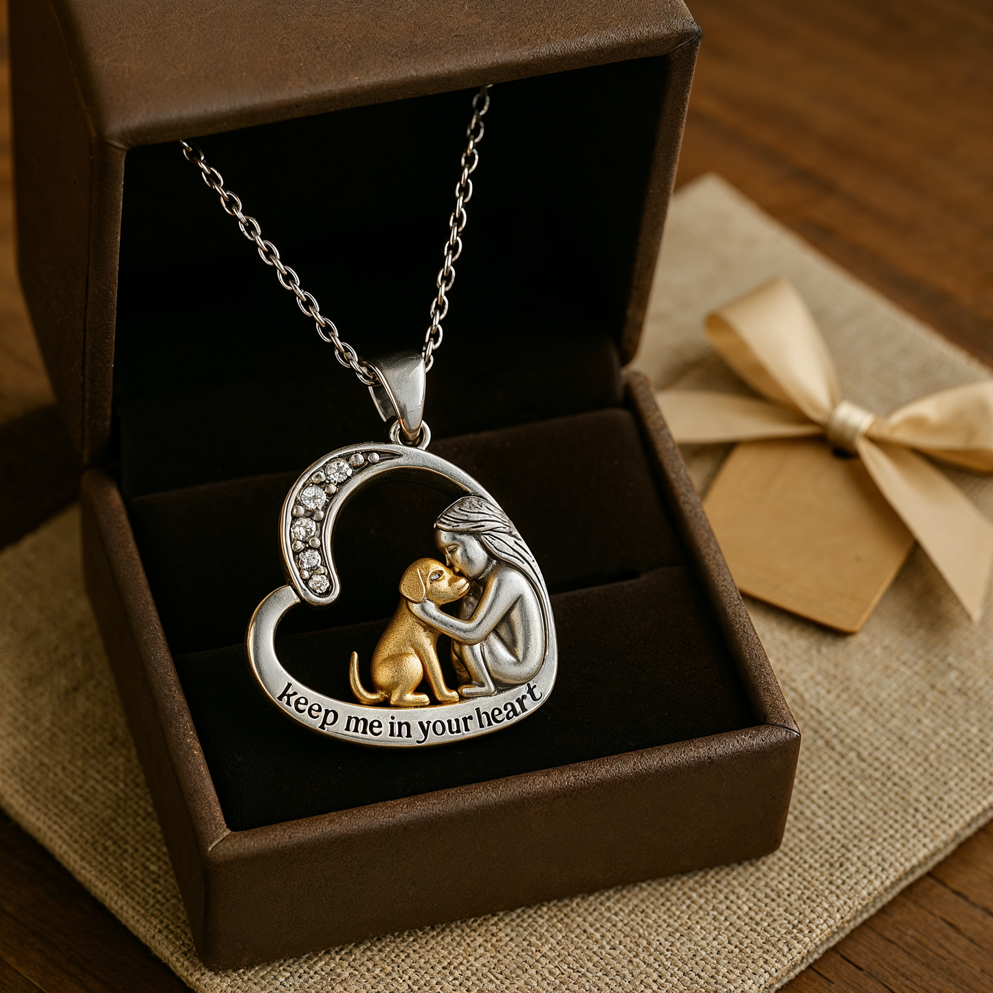 Shiny Heart Dog Pendant Necklace with Sparkling Stone