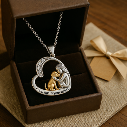 Shiny Heart Dog Pendant Necklace with Sparkling Stone