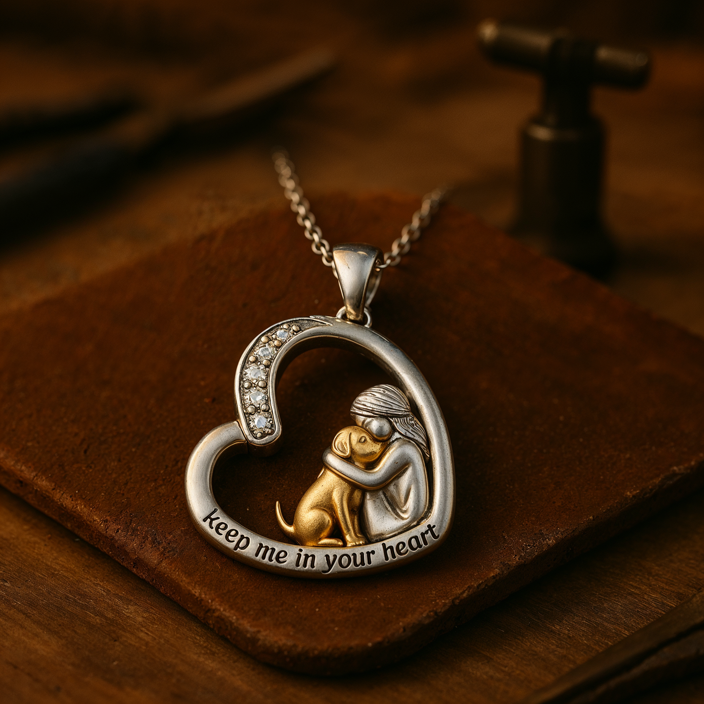 Shiny Heart Dog Pendant Necklace with Sparkling Stone - Befez