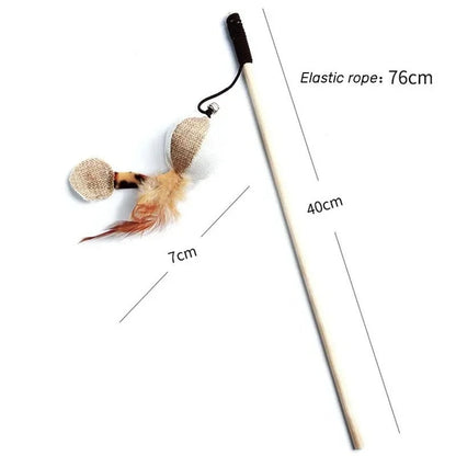 Fun Feather Teaser Cat Toy with Wood Grip