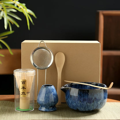 Classic Japanese Matcha Tea Set with Bamboo and Ceramic