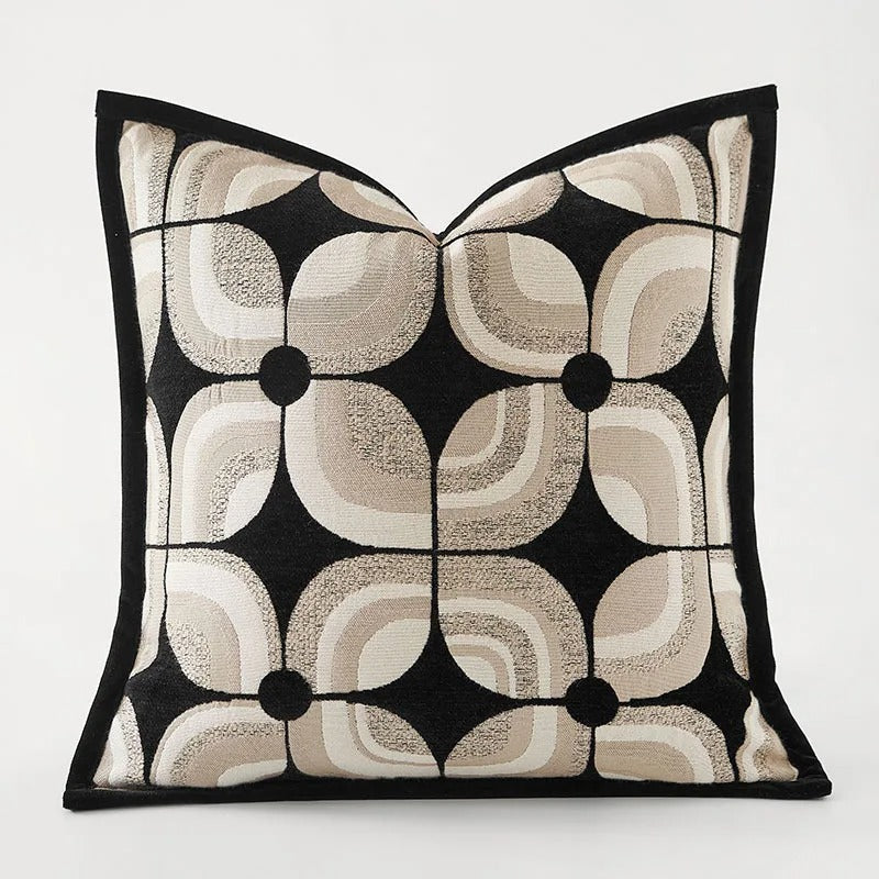 Stylish Geometric Sofa Pillow Cover in Black and Beige