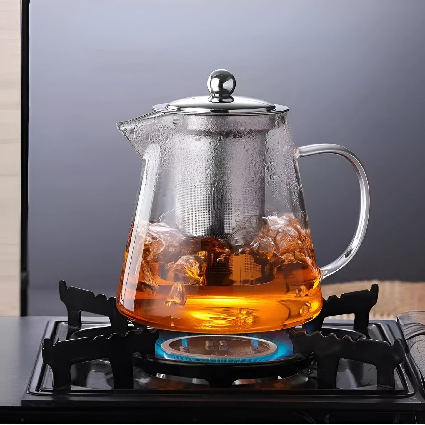 Premium Glass Teapot with Steel Infuser and Wood Lid