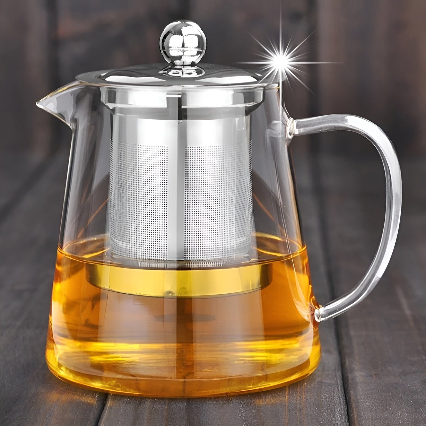 Premium Glass Teapot with Steel Infuser and Wood Lid