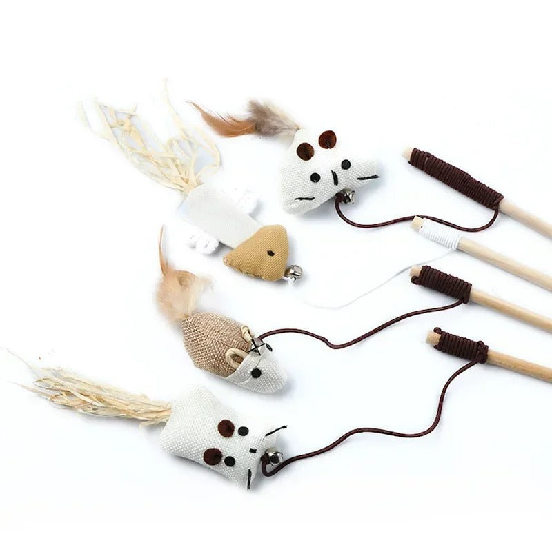 Fun Feather Teaser Cat Toy with Wood Grip
