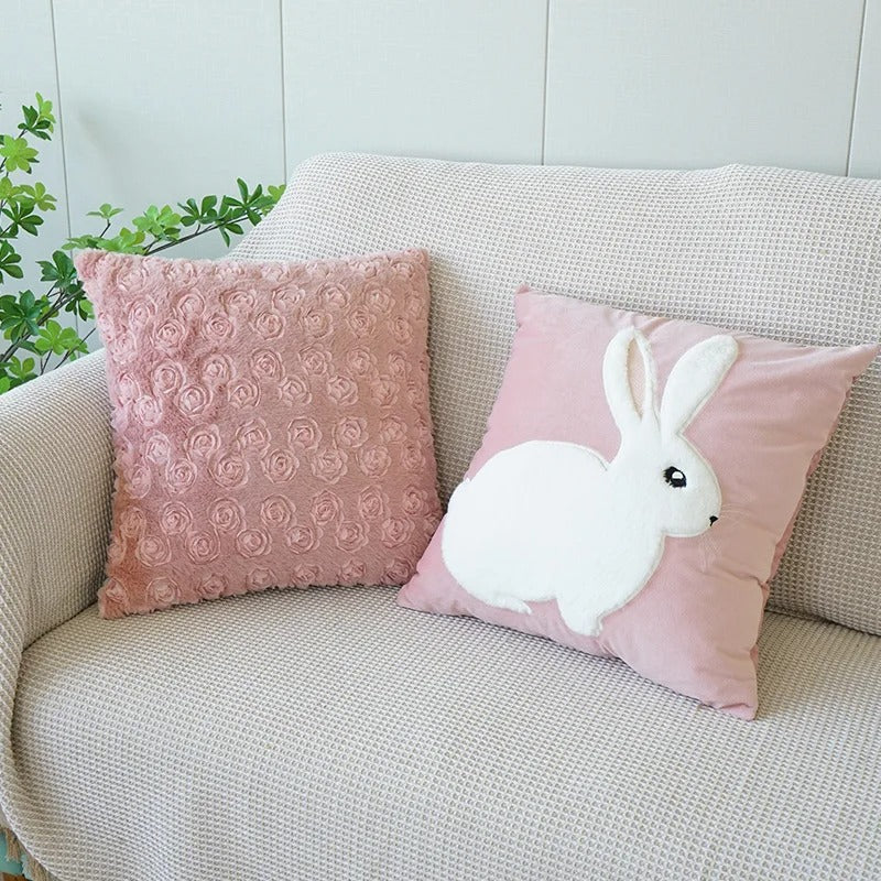 Soft Pink Bunny Throw Pillow Cover