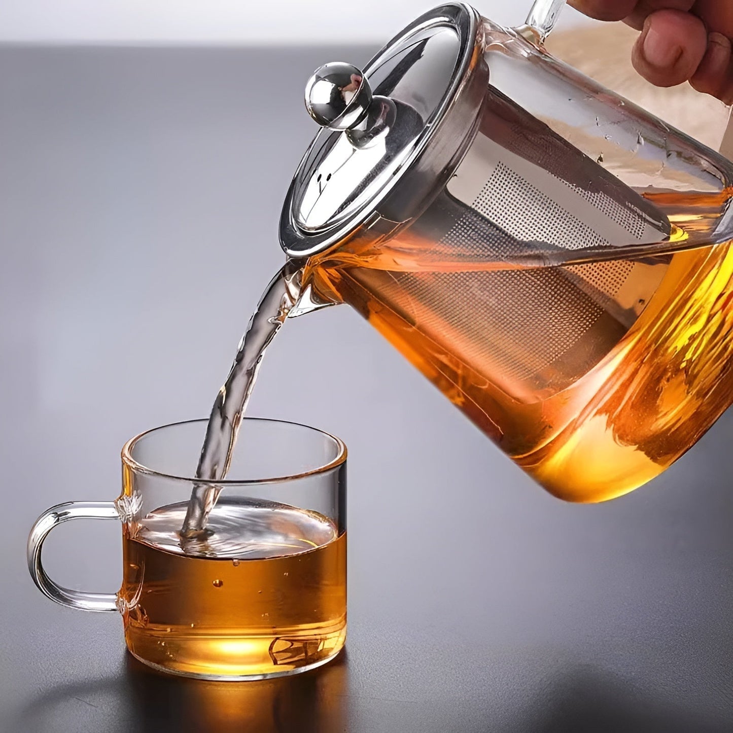 Premium Glass Teapot with Steel Infuser and Wood Lid