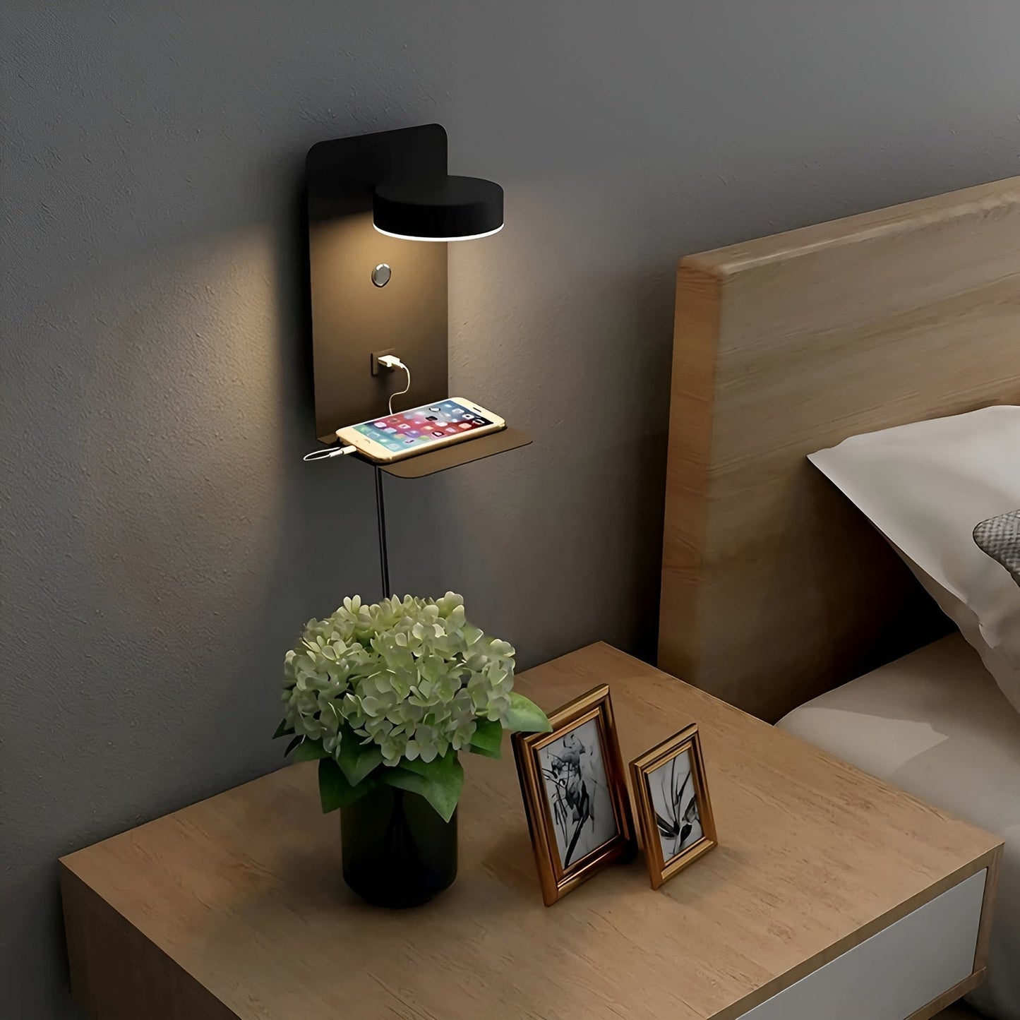 Sleek LED Wall Light with USB Charger