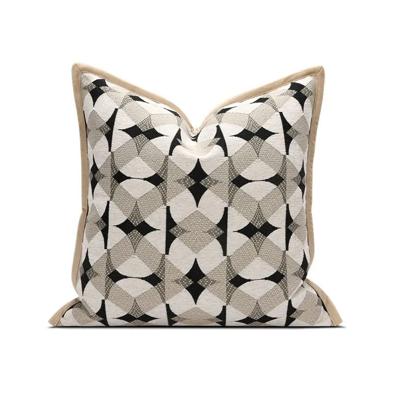 Stylish Geometric Sofa Pillow Cover in Black and Beige