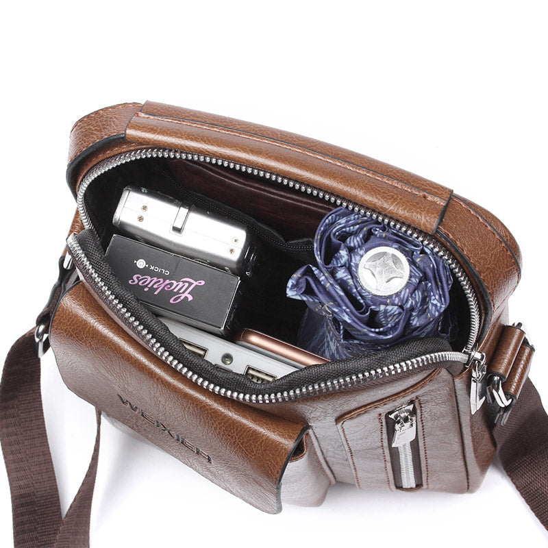 Stylish Mens Leather Crossbody Bag with Adjustable Strap