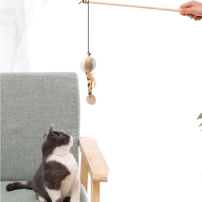 Fun Feather Teaser Cat Toy with Wood Grip - Befez