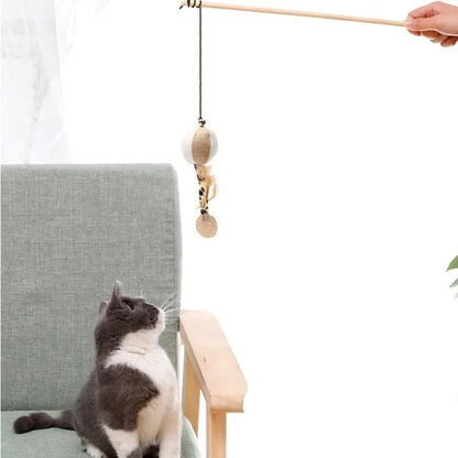 Fun Feather Teaser Cat Toy with Wood Grip - Befez