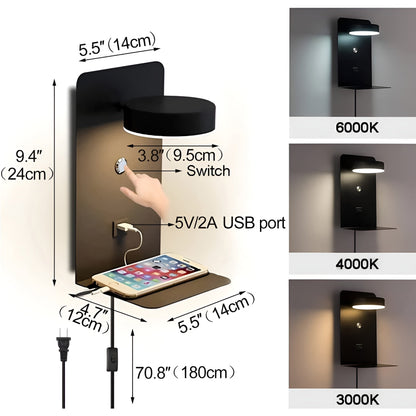 Sleek LED Wall Light with USB Charger