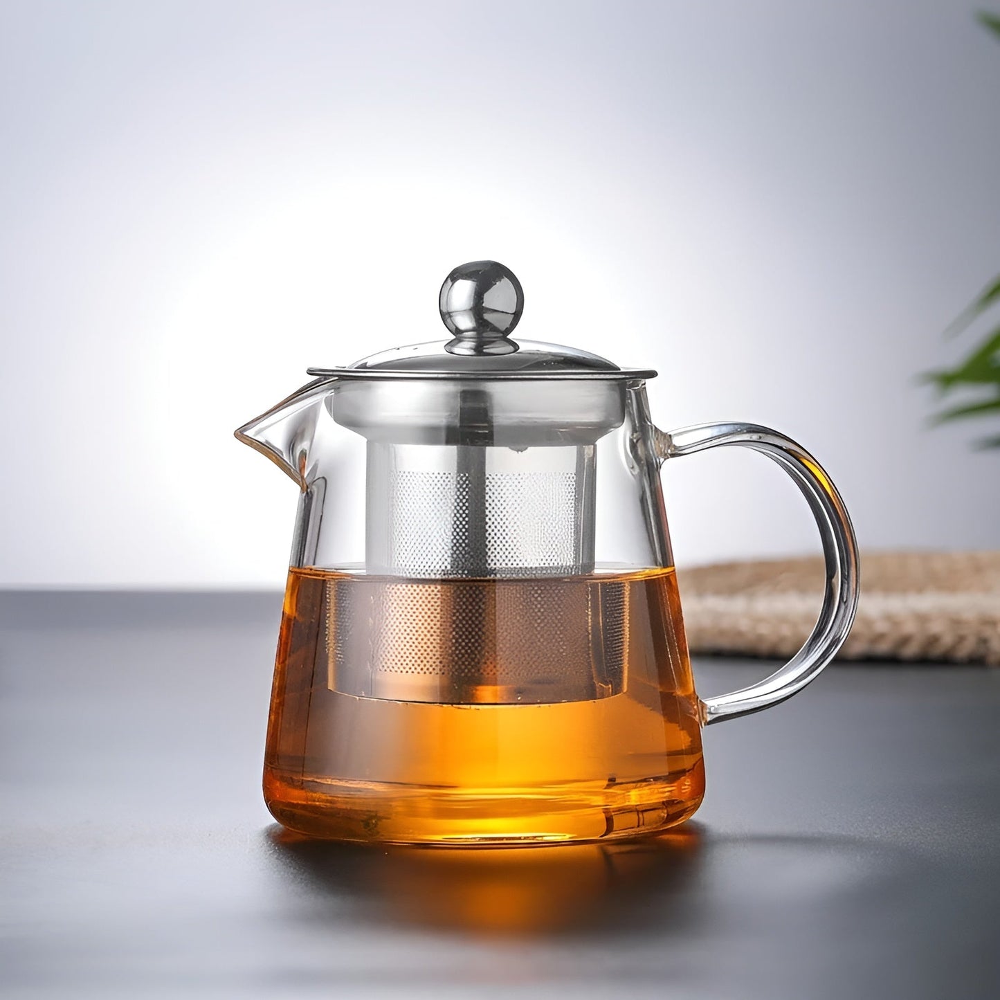 Premium Glass Teapot with Steel Infuser and Wood Lid