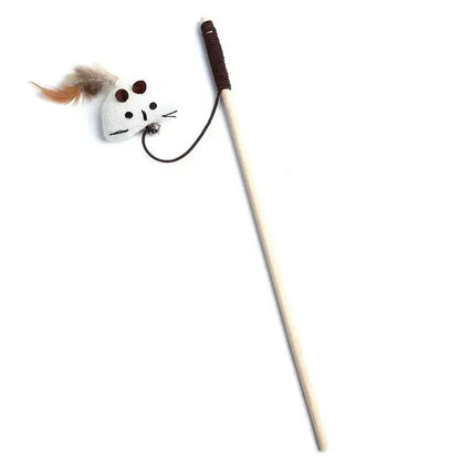 Fun Feather Teaser Cat Toy with Wood Grip