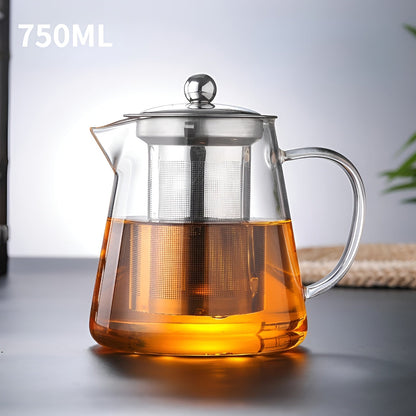 Premium Glass Teapot with Steel Infuser and Wood Lid