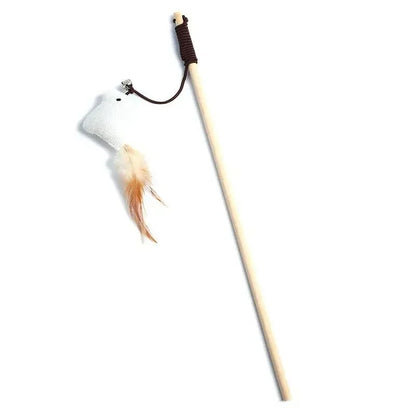 Fun Feather Teaser Cat Toy with Wood Grip