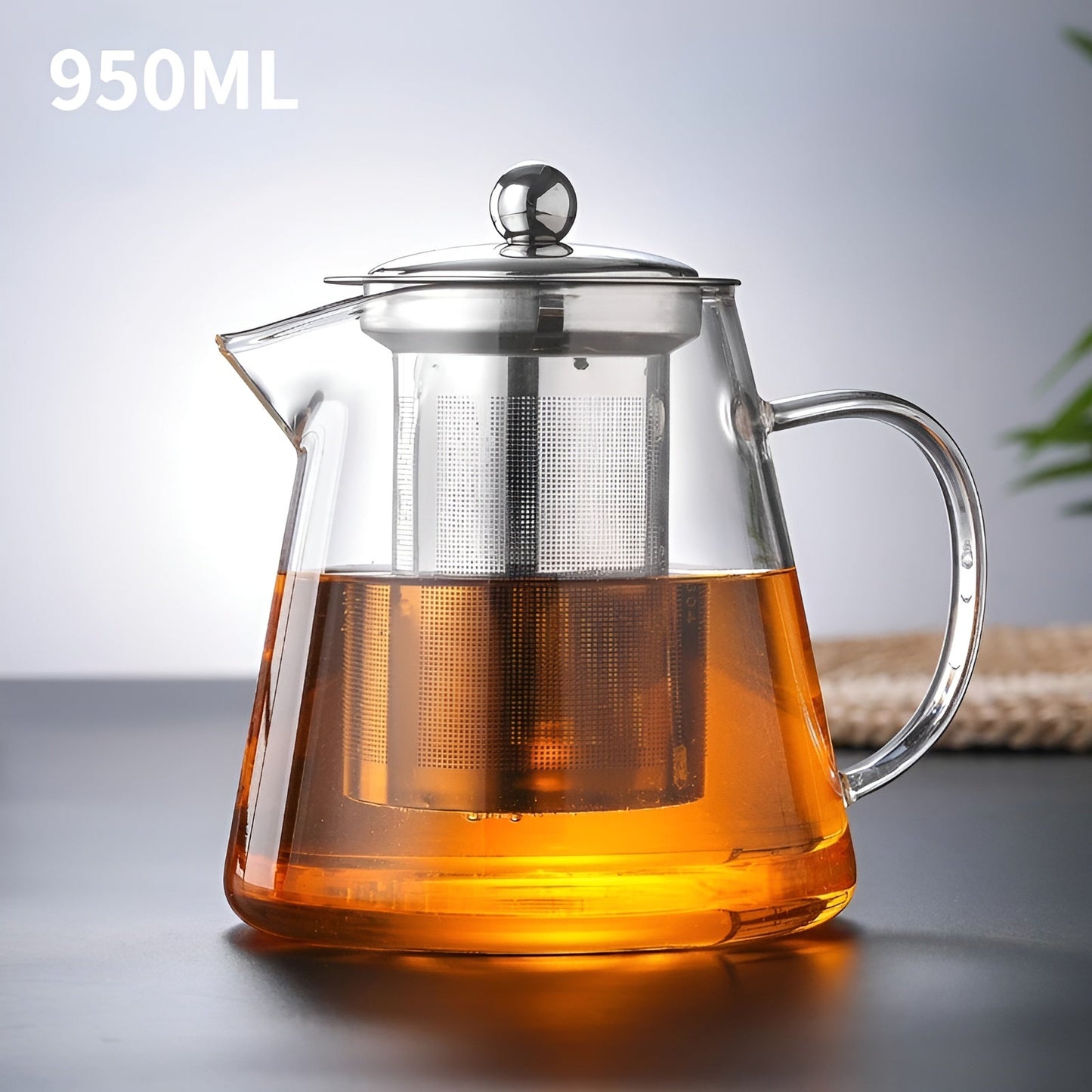 Premium Glass Teapot with Steel Infuser and Wood Lid