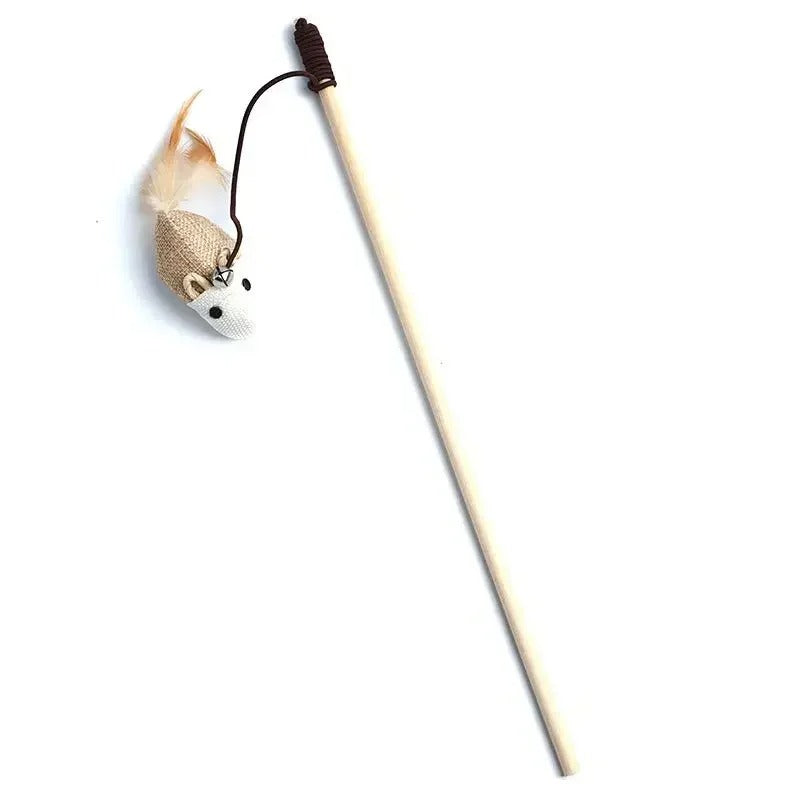 Fun Feather Teaser Cat Toy with Wood Grip