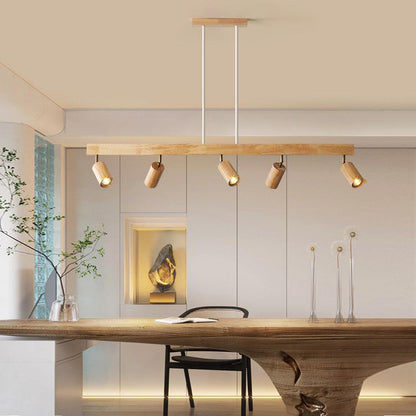 Rustic Wood Pendant Light Adjustable Ceiling Lamp