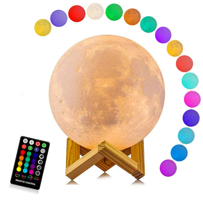 Colorful Moon Night Lamp with Remote and Wood Base