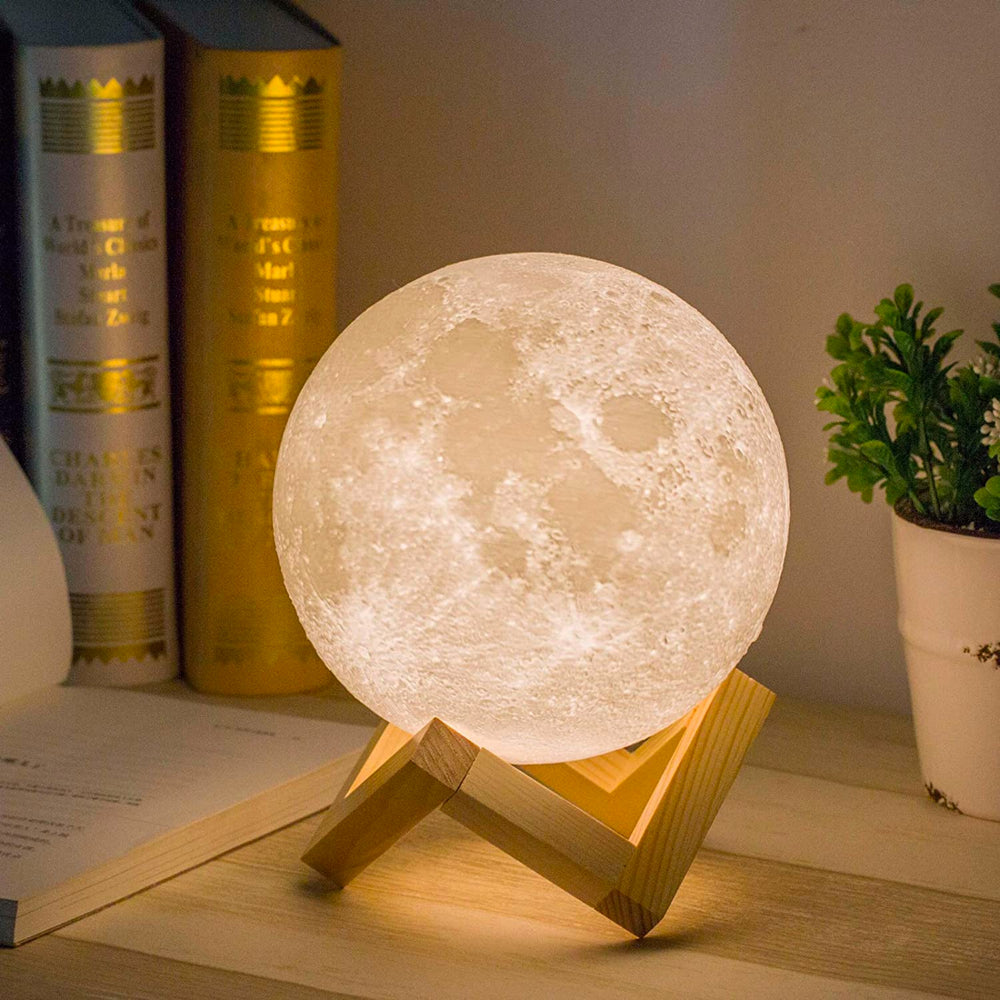 Colorful Moon Night Lamp with Remote and Wood Base