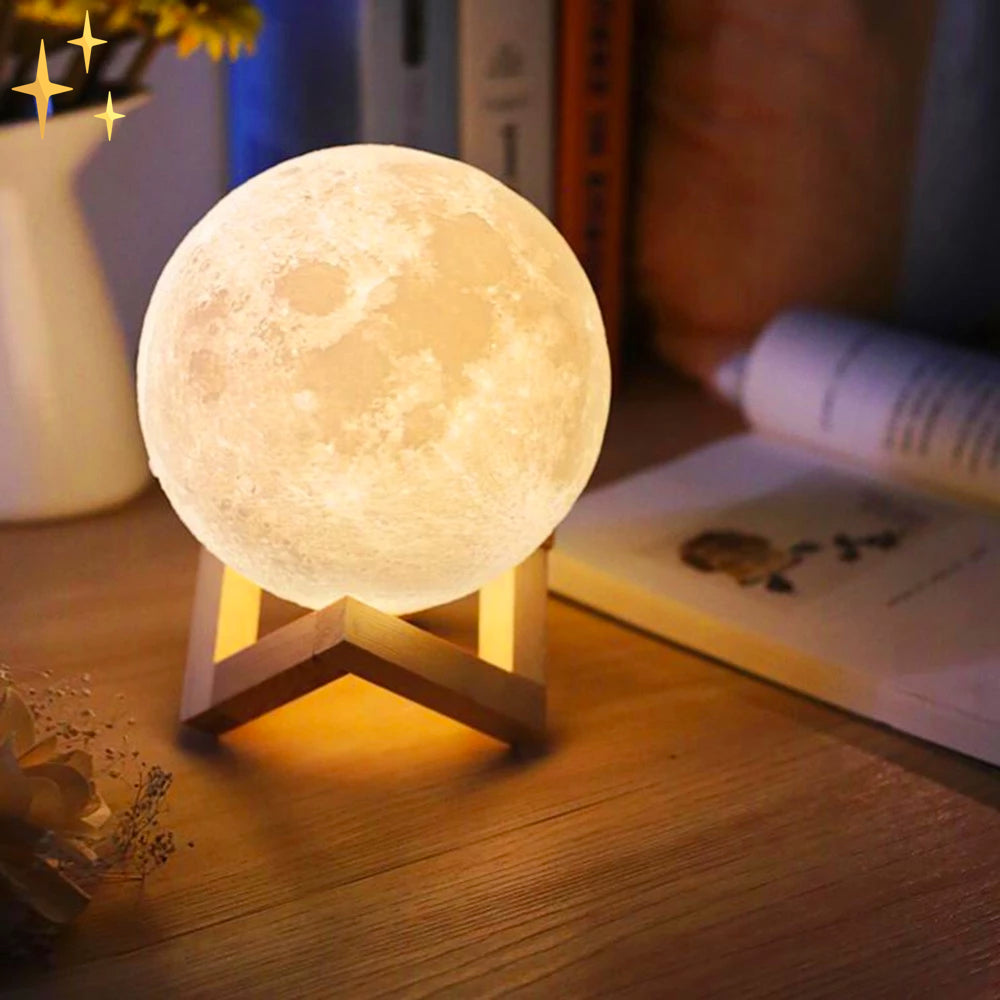 Colorful Moon Night Lamp with Remote and Wood Base